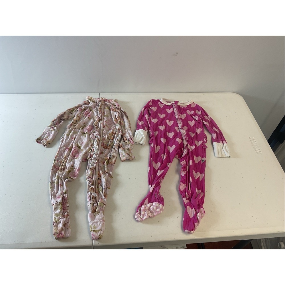 Bums and Roses BUNDLE‎ OF 2 romper LS sz 3-6 Bamboo Easter Hearts Ruffle